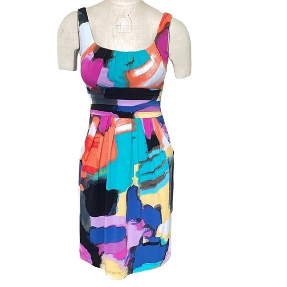 Bisou Bisou Sleeveless Sheath Dress Sz 4 Abstract Watercolor Print Pockets 217J - Picture 3 of 9